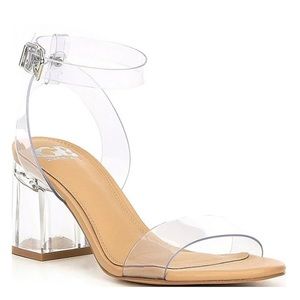 GIANNI BINI NEW SKOOL CLEAR BLOCK HEEL SANDALS